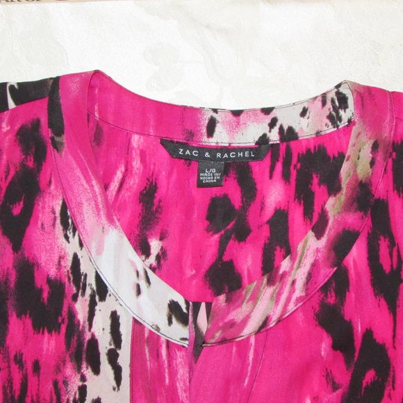 Zac & Rachel Long Loose Tunic Top Flowy Blouse Shirt Pink Black Top LG - Picture 7 of 13